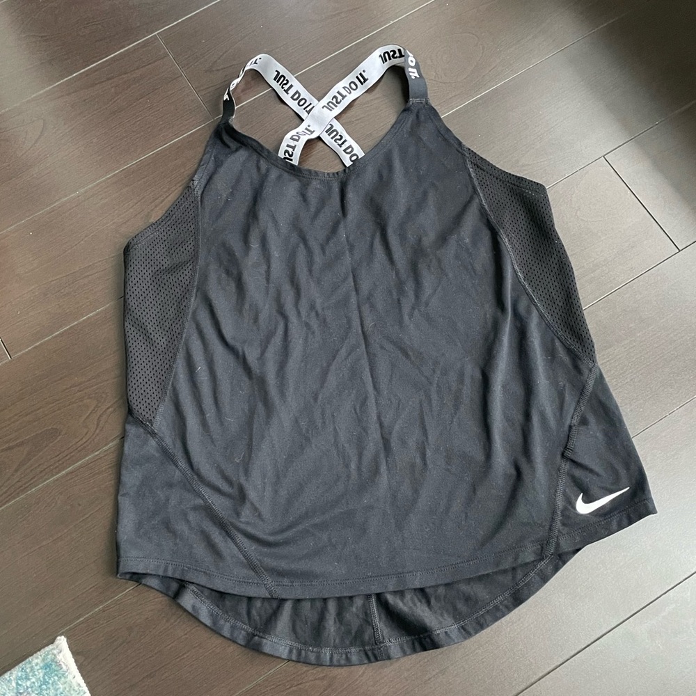 NIKE JUST DO IT STRAP DRI FIT GYM BLACK TANK TOP MUSCLE SHIRT